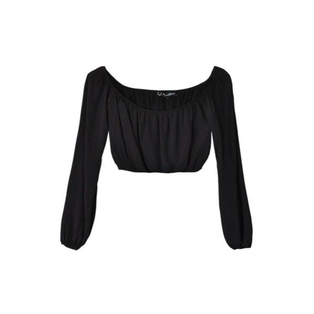 For Love And Lemons Black Off-Shoulder Chi Chi Crop Top Long Sleeve Sm - Picture 2 of 6